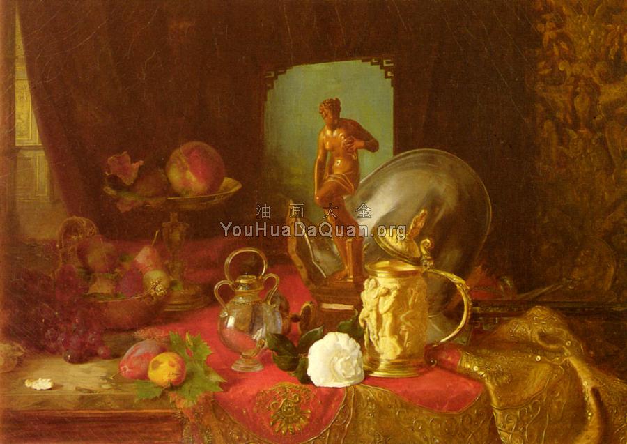 Still Life with Fruit, Objets d'Art and a White Rose on a Ta - 布莱斯·亚历山大·德斯戈夫